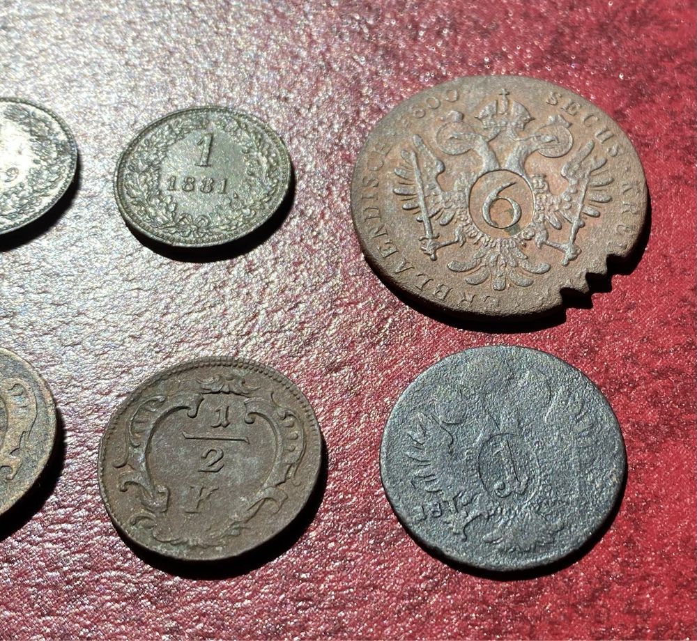 1 крейцер 1800, 1851, 1858 В,1859 В,1881,6 крейцеров 1800,1/2 без дати