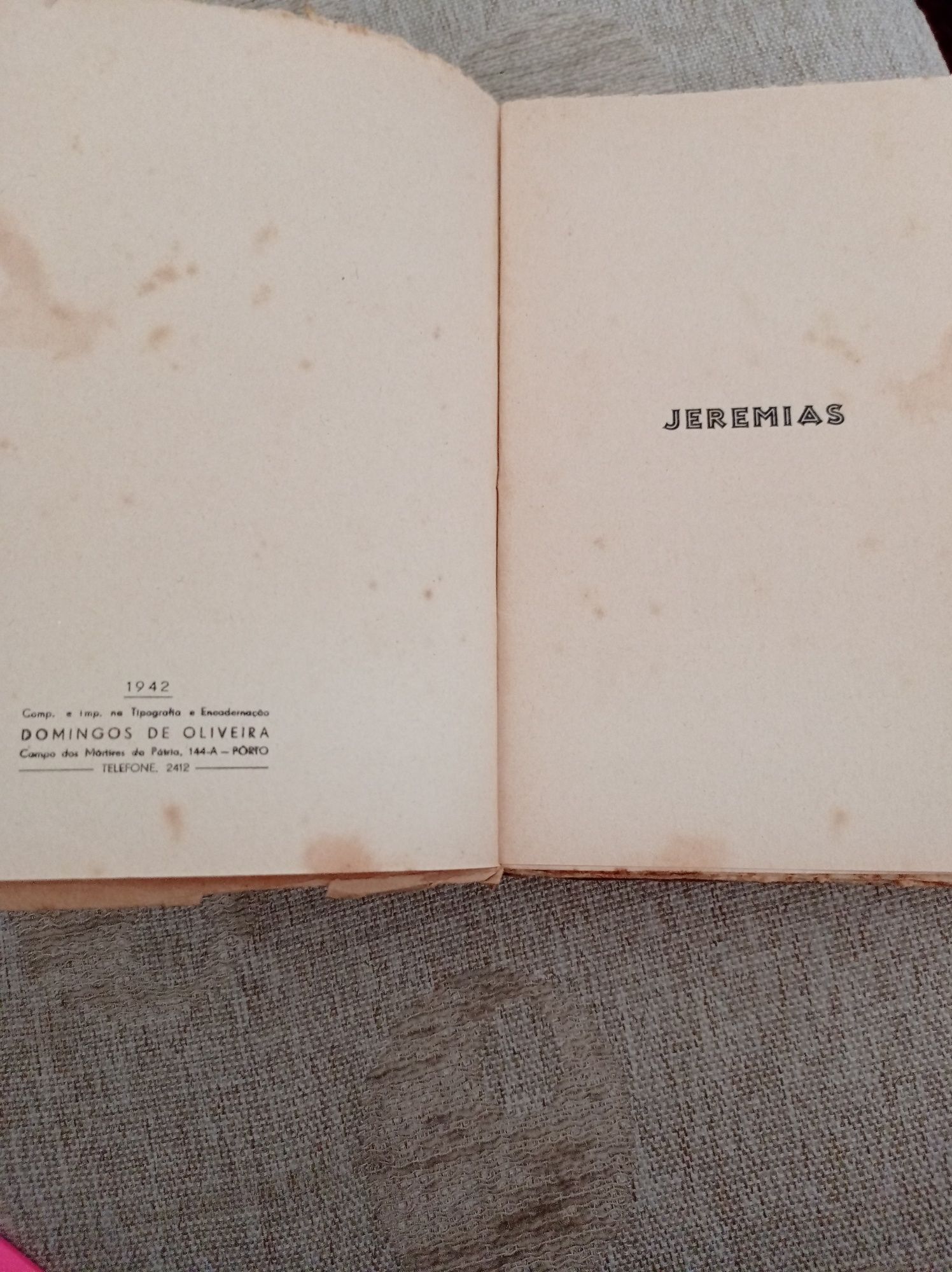 Livro antigo Jeremias de 1942 ,da livraria civilização ,autor Stefan..