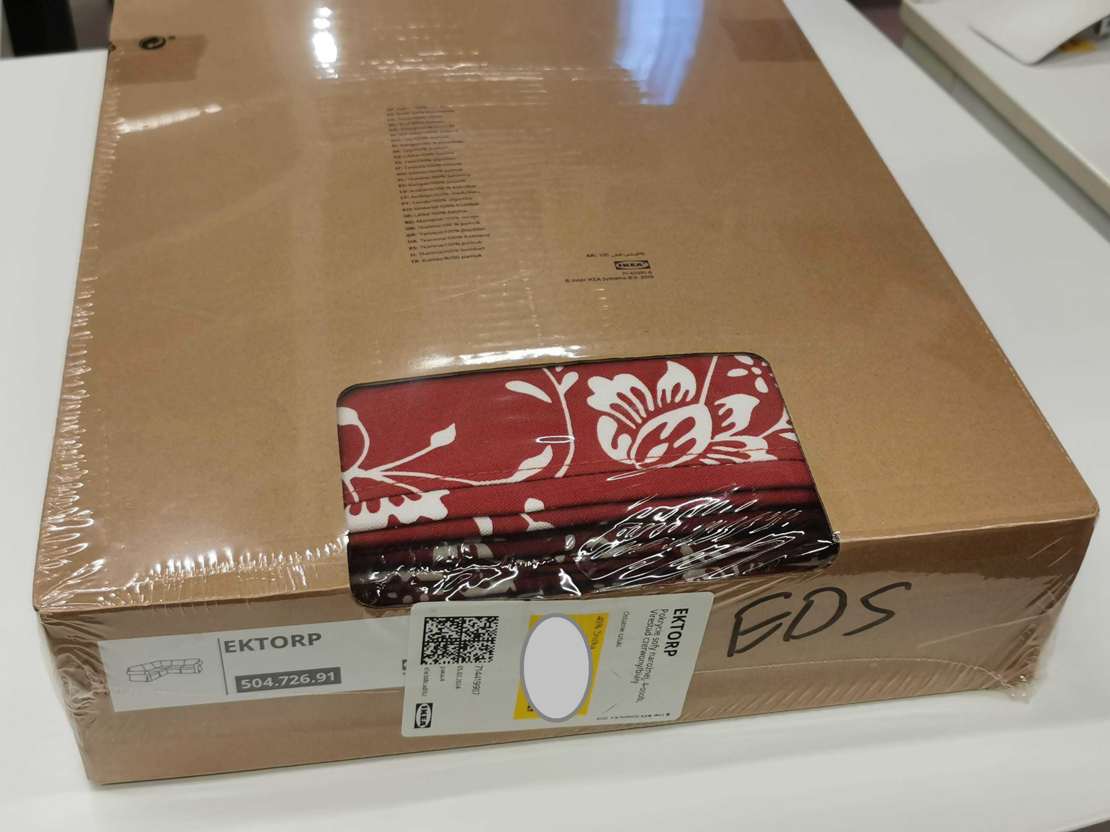 Ikea Ektorp pokrycie sofy narożnej 4 os. Virestad czerwony/biały