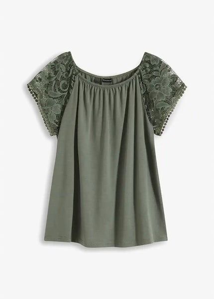 B.P.C t-shirt khaki z koronką 48/50.