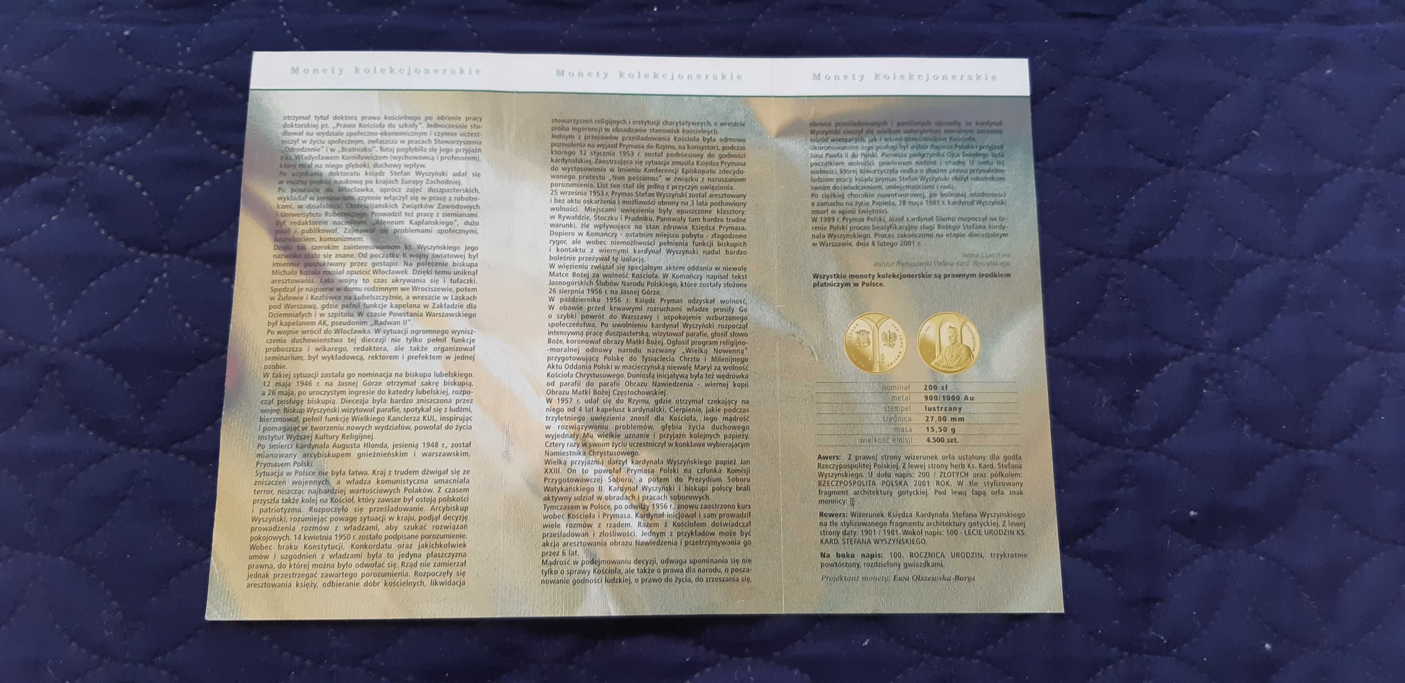 folder 100 rocznica urodzin Ks.Kard.Stefana Wyszyńskiego z 2001 r