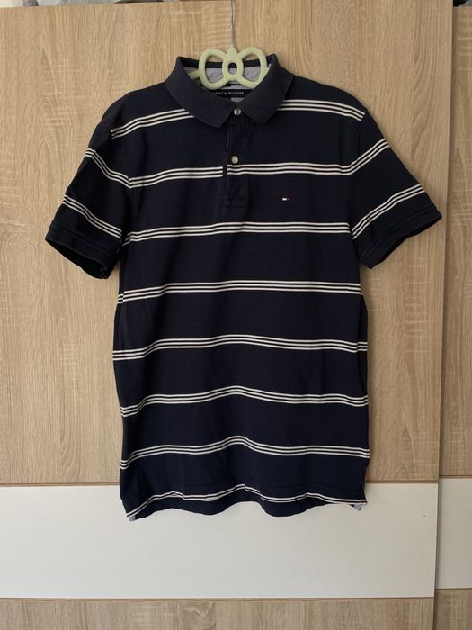 Koszulka Polo Tommy Hilfiger M granatowa paski logowana hit