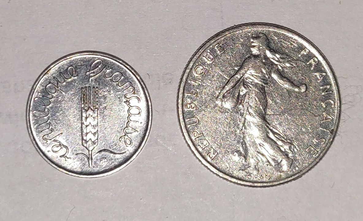 Monety francuskie - ½ franc i 1 centime (numizmatyka)