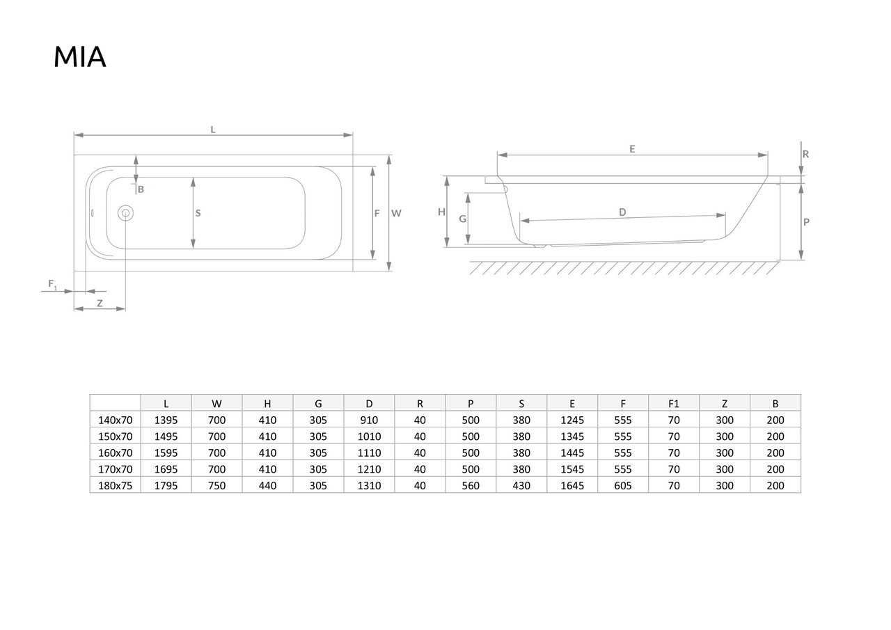 Акрілова ванна з сифоном MIA 180x75 RADAWAY