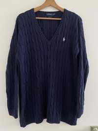 Sweter damski warkocz Ralph Lauren oversize M L XL Pima cotton