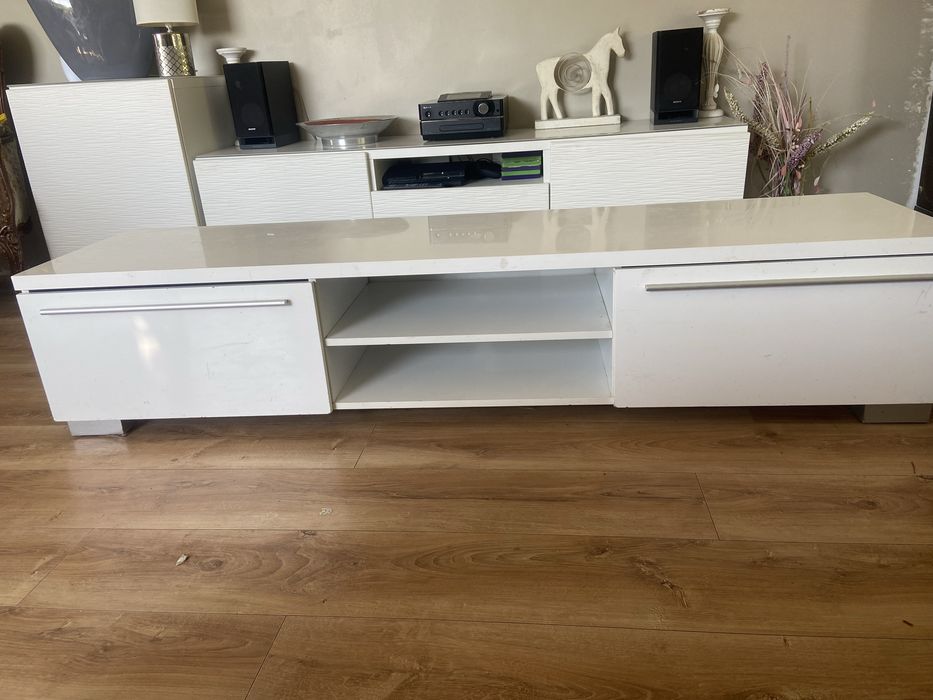 Szafka rtv biały połysk szuflady solidna 180 cm