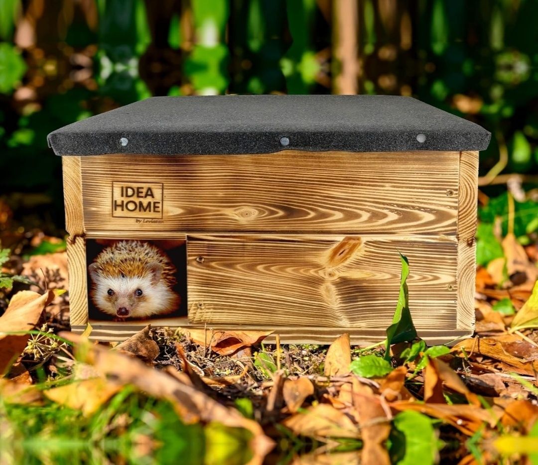 IDEA HOME Domek dla jeża na jeże z dnem z drewna, całoroczny domek