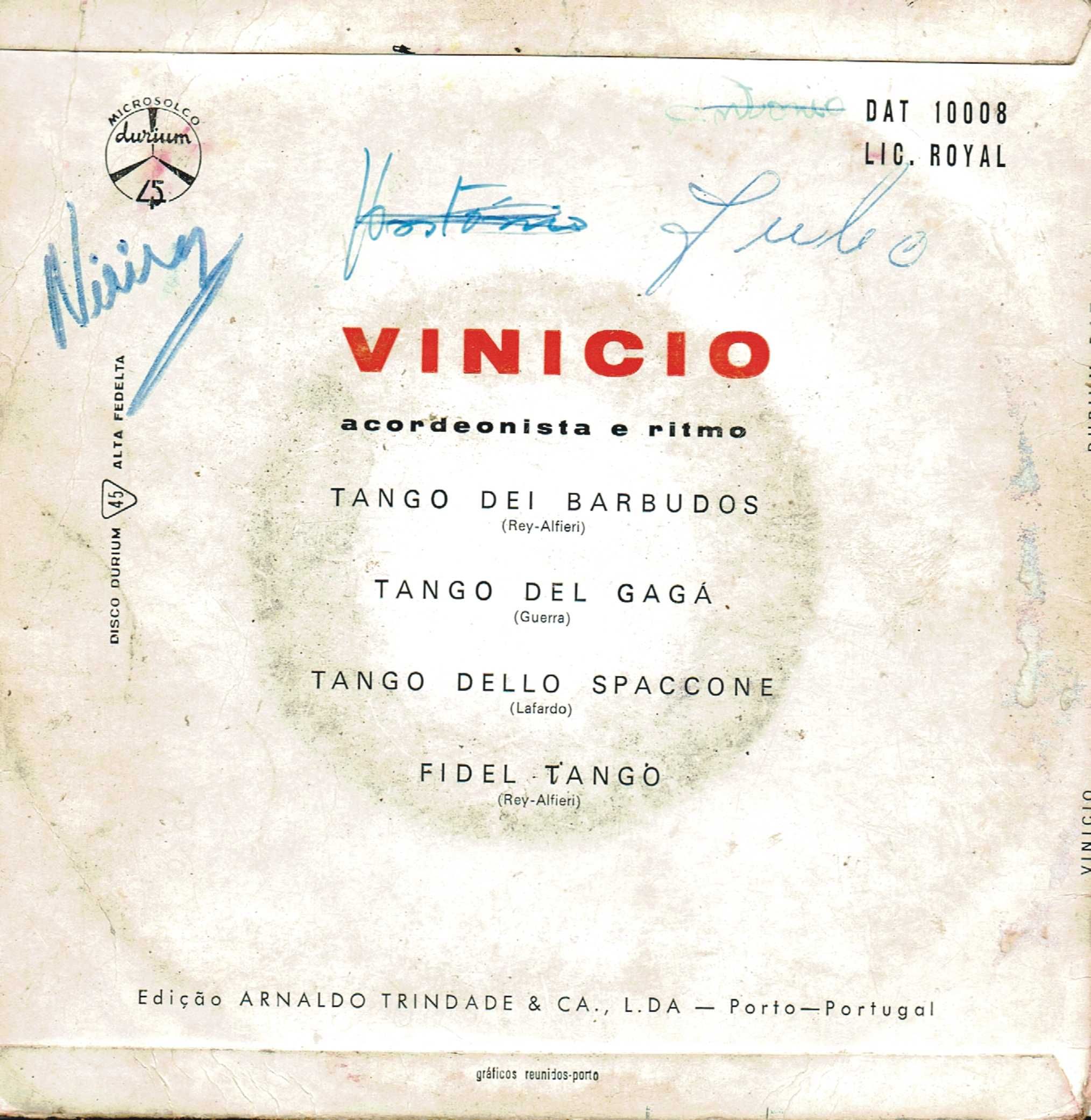 Vinicio e o seu conjunto– Tango dos barbudos + 3 - 1962 - Vinil 45 Rpm
