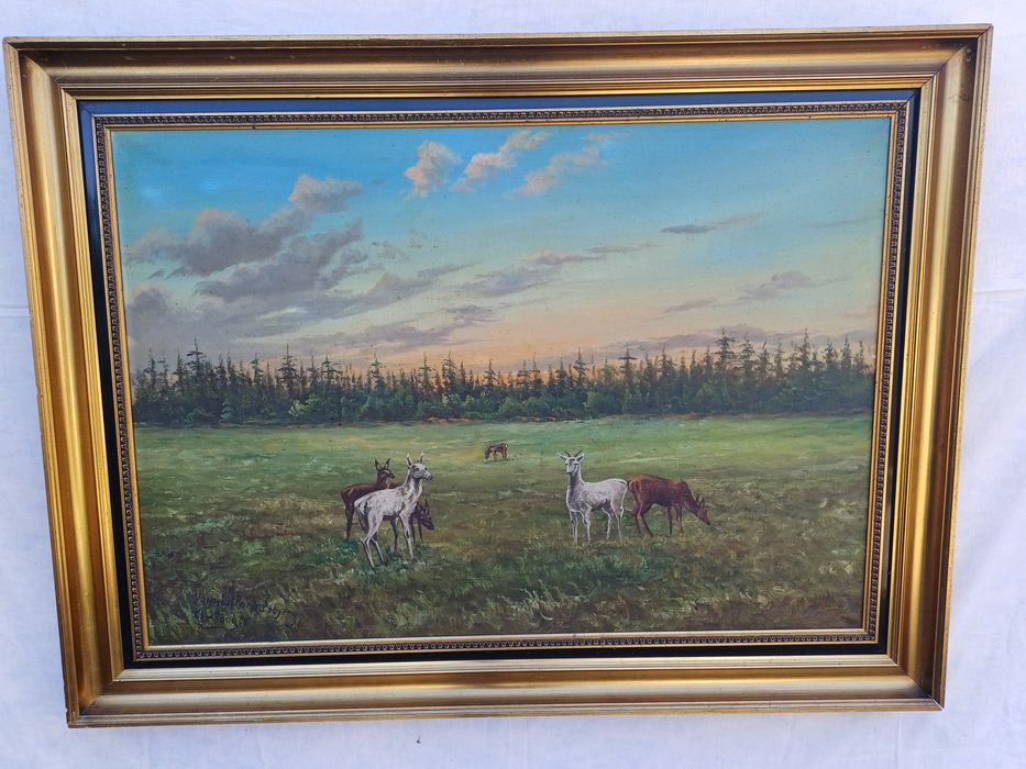 Stary obraz na płótnie sygnowany  .