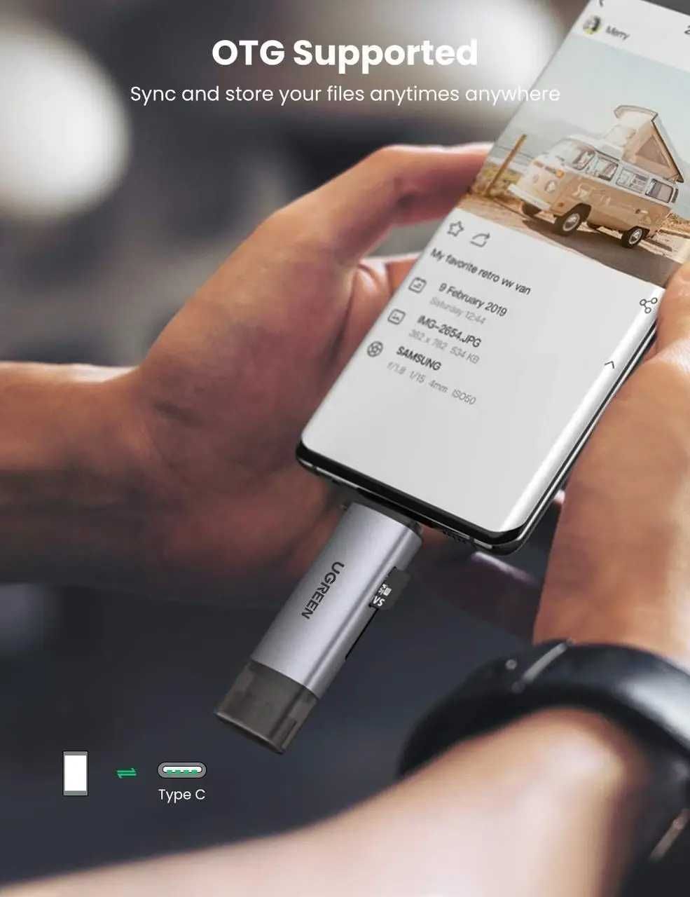 Кардрiдер UGREEN CM185 USB-C/USB-A Card Reader (50706)