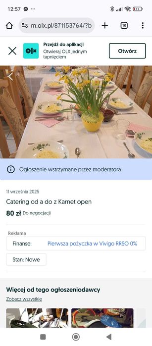 Podane do stołu catering
