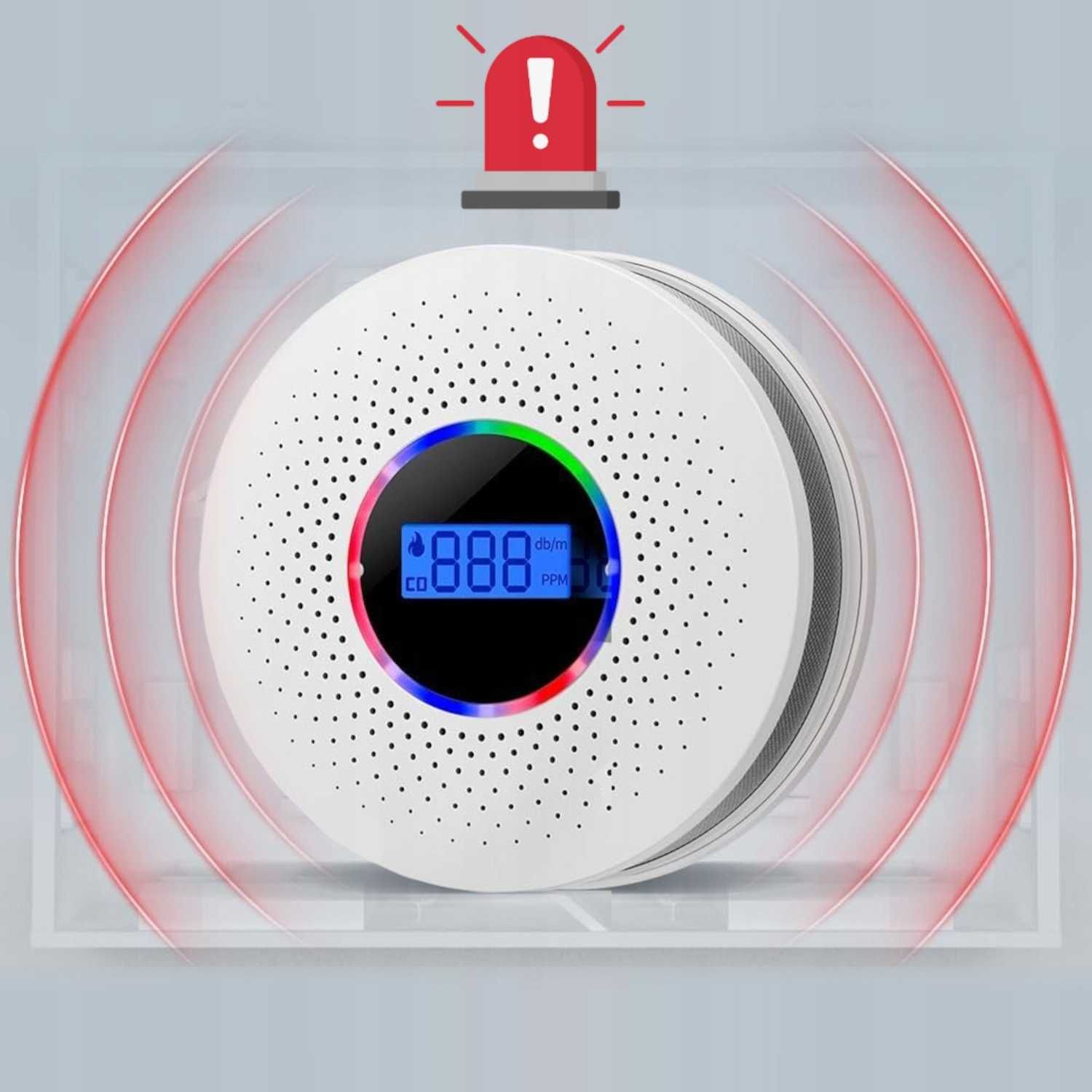 CZUJNIK DYMU 2w1 detektor tlenku węgla LCD certyfikowany ALARM X 2
