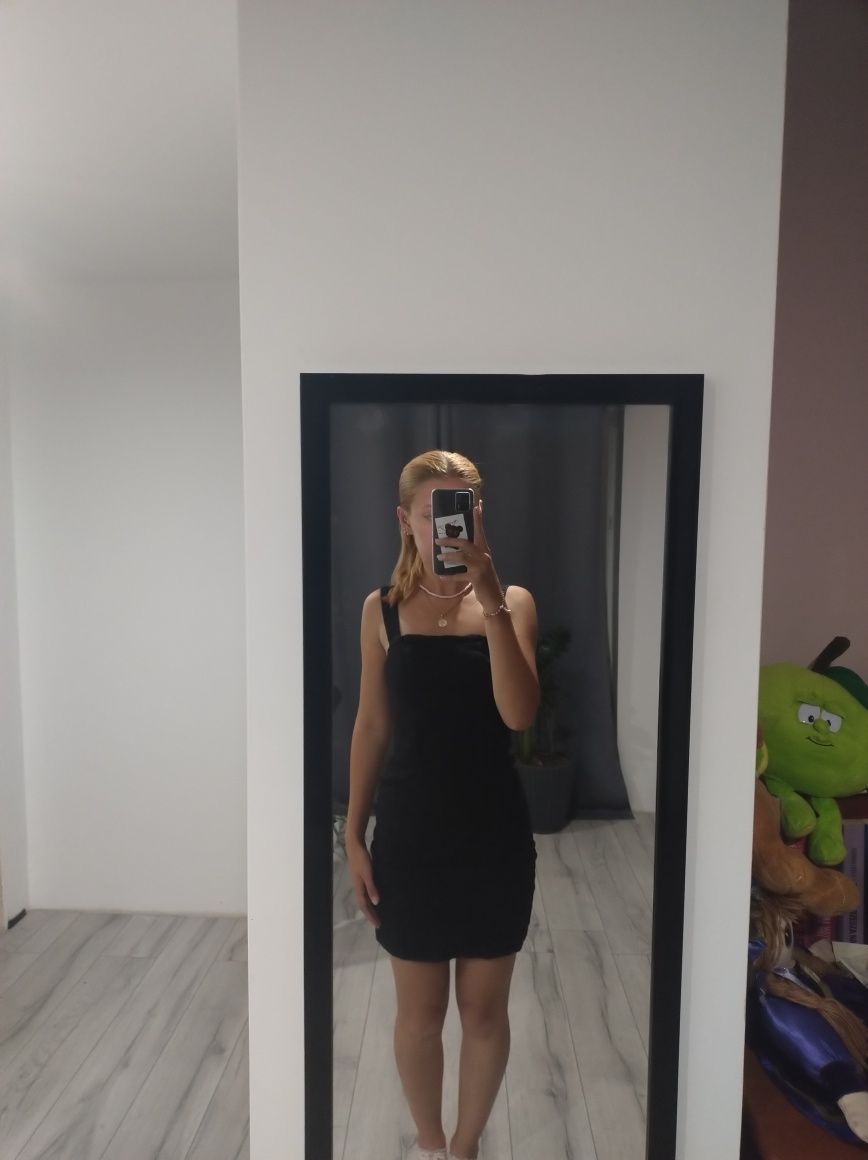 Sukienka mini jeansowa czarna na ramiączkach tuba obcisła