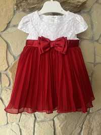 Wizytowa sukienka dla dziewczynki czerwona kokarda koronka 56-62 cm na