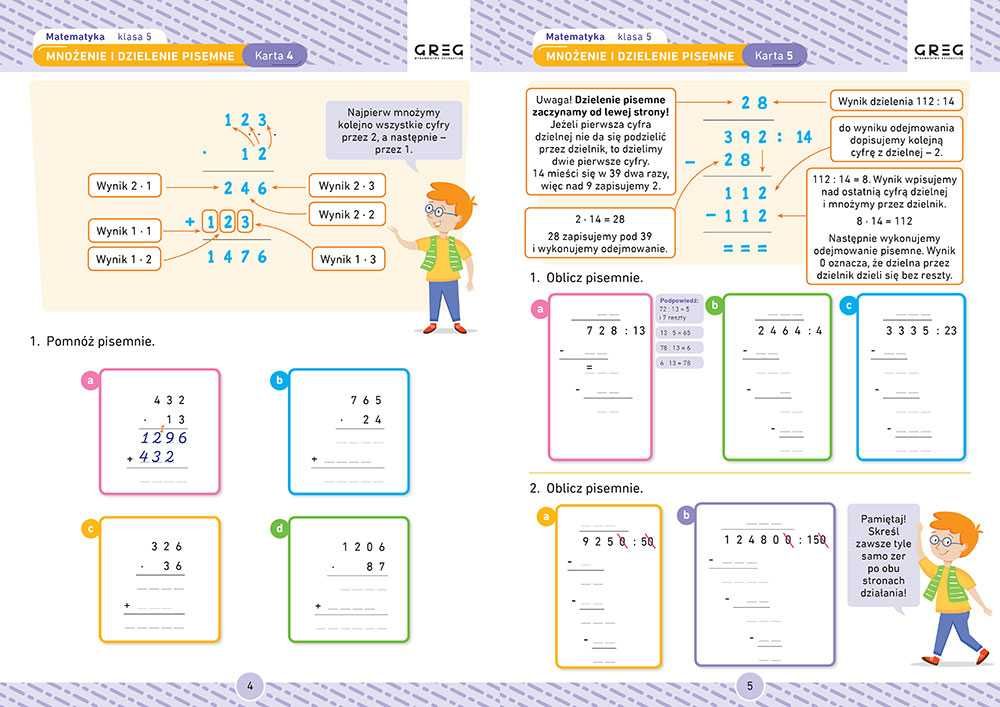 MATEMATYKA KLASA 5 karty pracy w szkole i w domu GREG