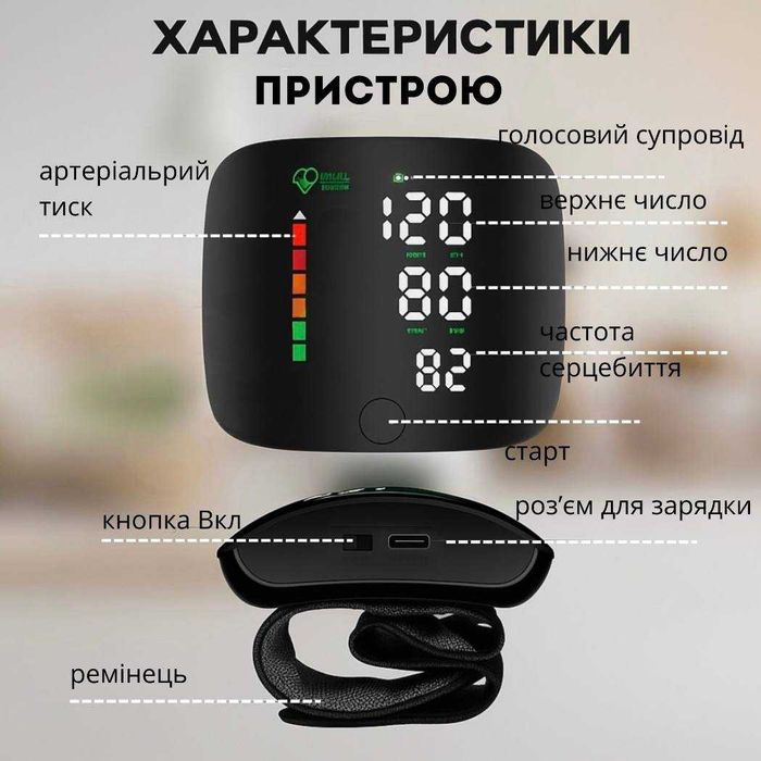 Автоматичний тонометр (тиск, серцебиття) Цифровий екран, озвучка