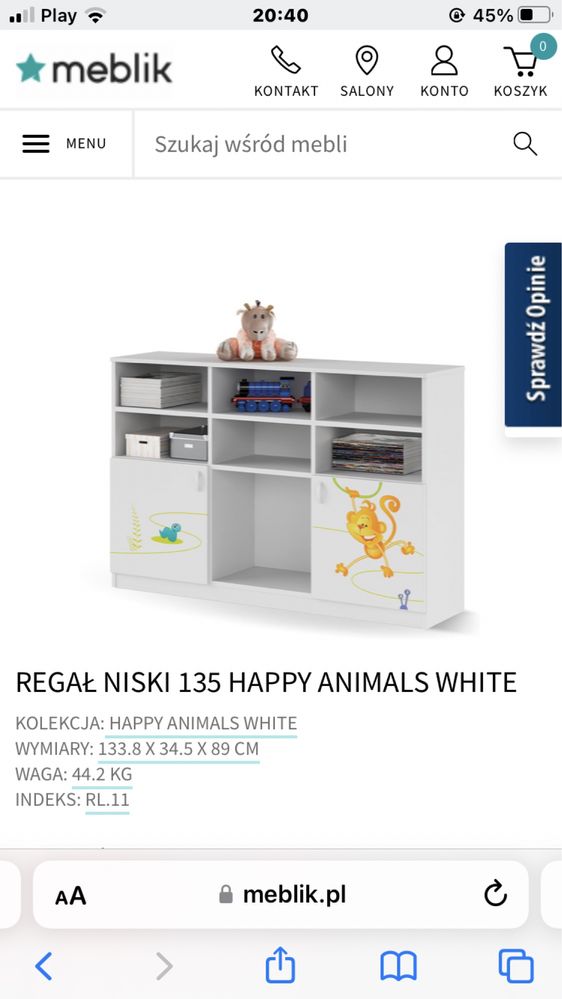 Regal Meblik niski 135 Happy Animals White