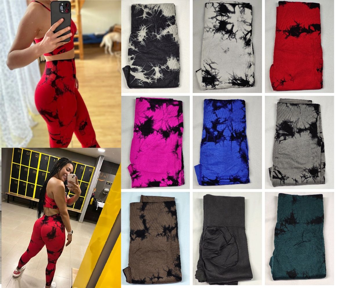 Легінси шорти пуш ап спорт мармурові TieDye push-up опт