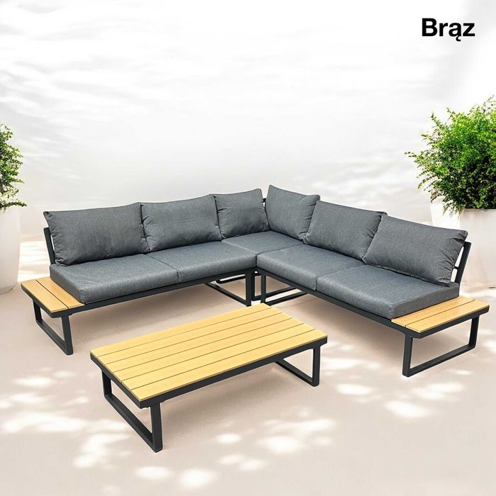 Meble ogrodowe NAROŻNIK / komplet WYPOCZYNKOWY / STAL/DESKA / 2 kolory