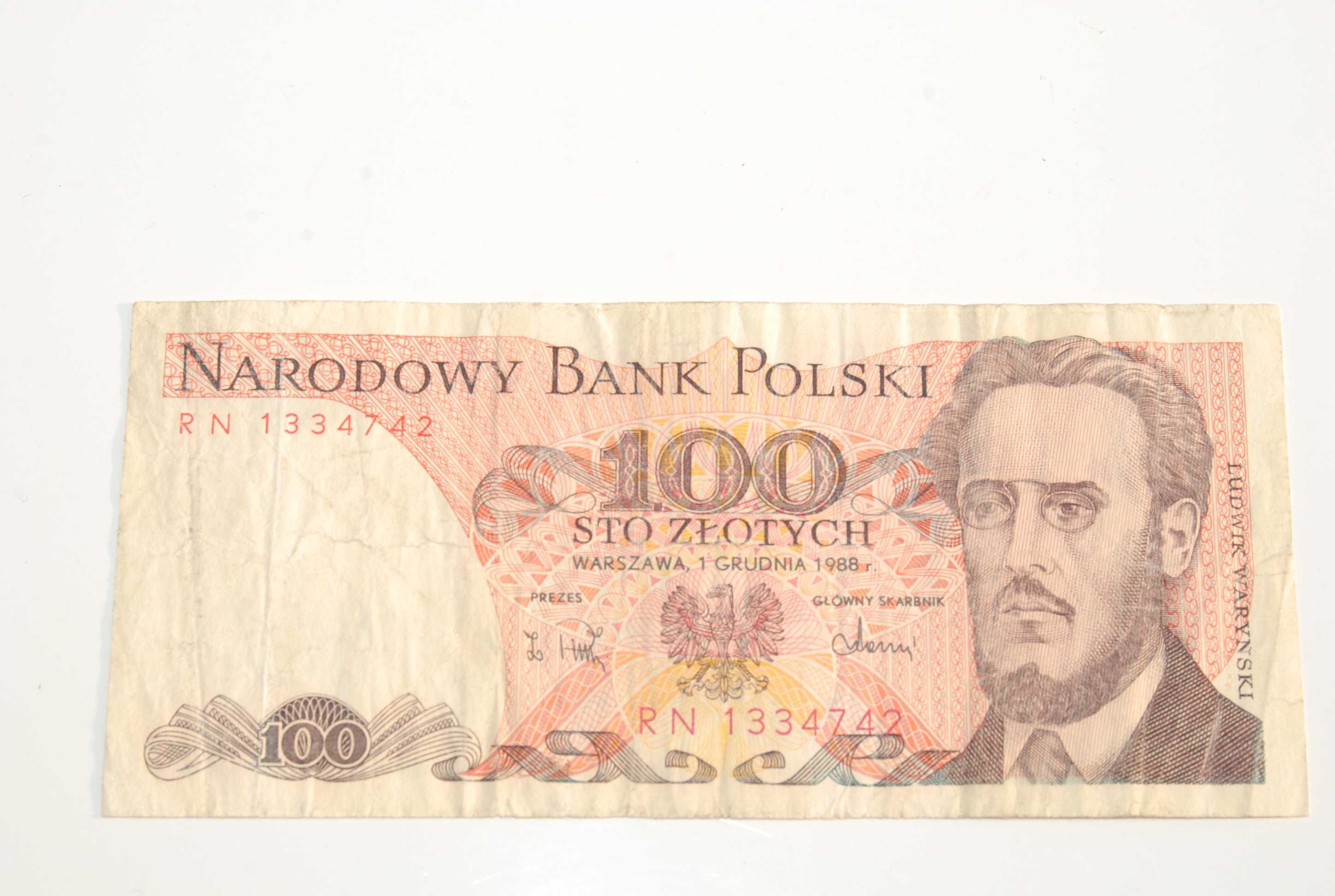 Stary banknot 100 złotych Waryński 1988 antyk