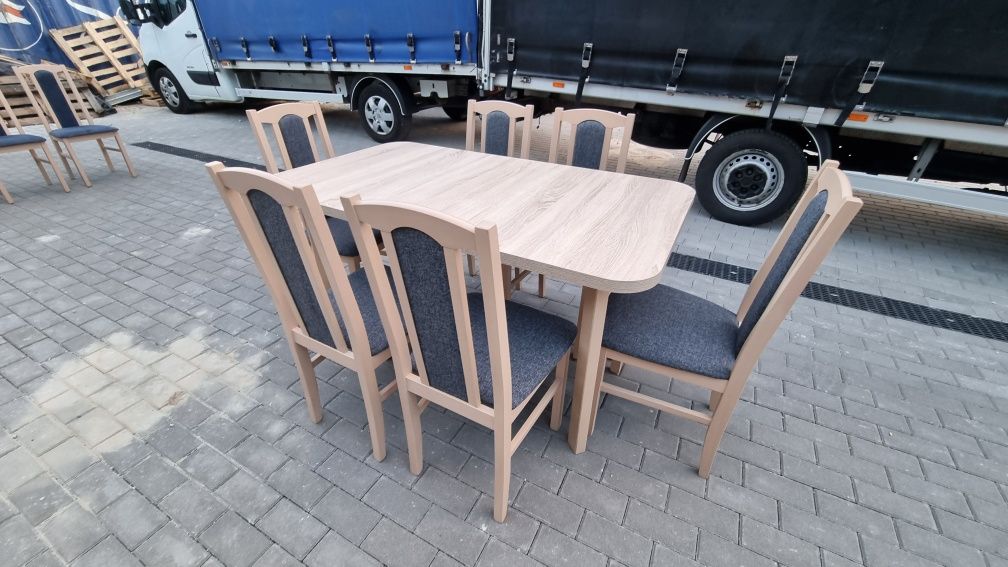 OD RĘKI: Stół rozkładany + 6 krzeseł, sonoma + grafit, dostawa