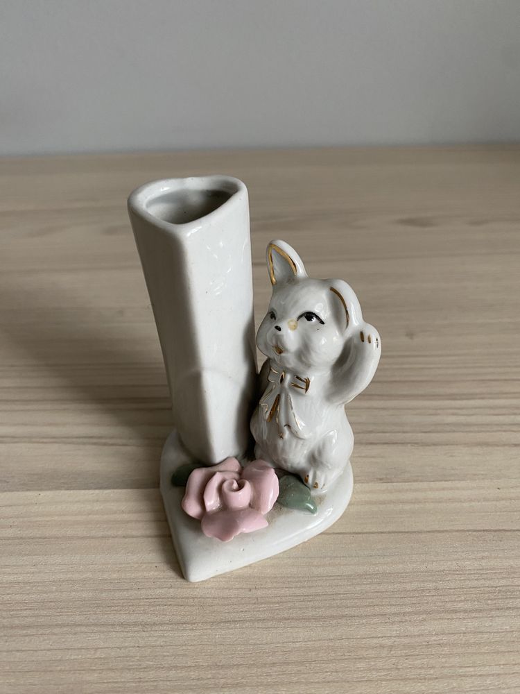 Świecznik figurka vintage wielkanocna królik ceramiczna 8,5 cm