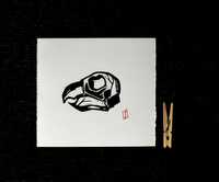 Linoryt, grafika artystyczna – Czaszka ptaka
