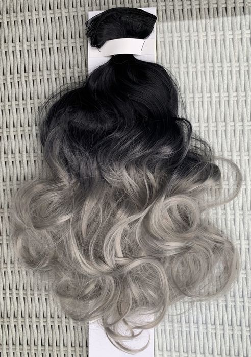 Premium Ultra włosy doczepiane, czarny / popiel ombre clip in ( 249 )