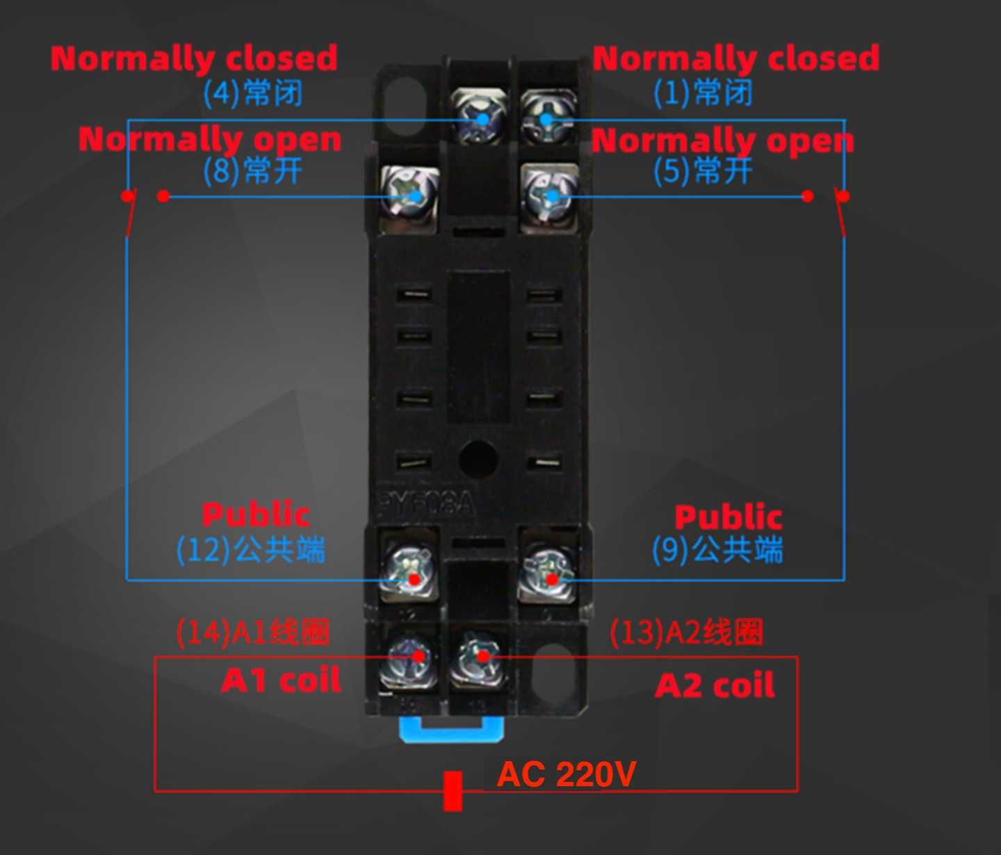 Реле проміжне 220v 5A для зарядних станцій з колодкою