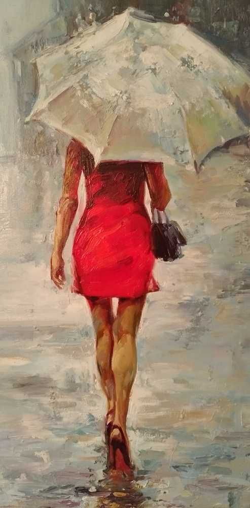 Картина Дівчина в червоному. "Срібний дощ". На подарунок