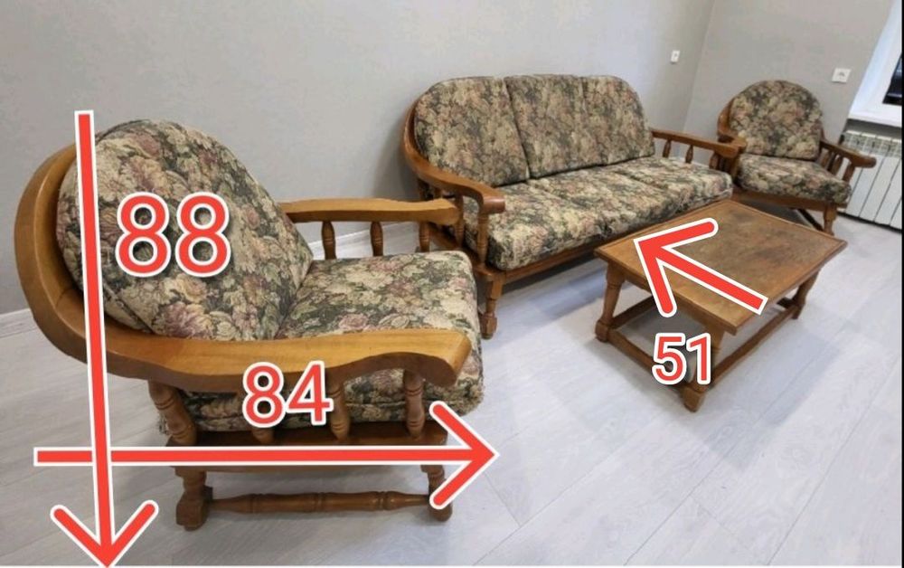 Дубовый гарнитур, Диван +2 кресла, +столик,