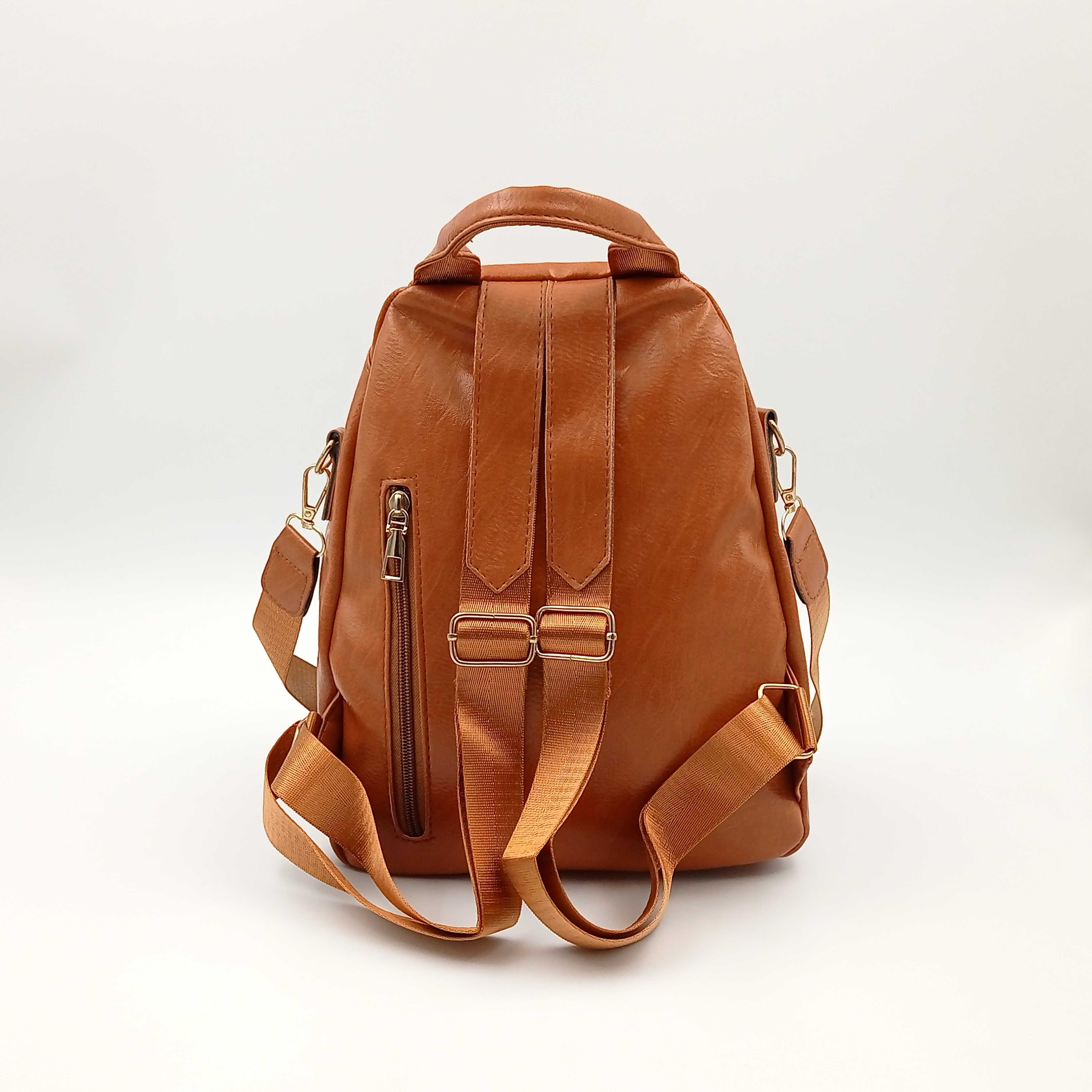 Plecak damski skórzany z klapą Mochila Bolsos brąz
