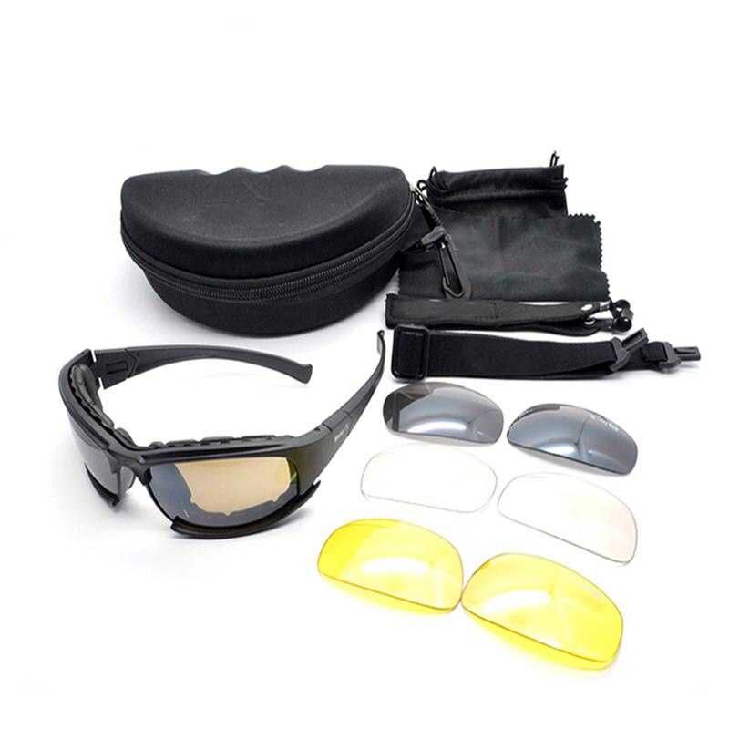 Защитные ударостойкие тактические поляризационные очки с 4 линзами