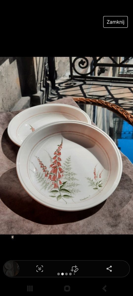Zestaw talerzy głębokich porcelana anglia rośliny dzwoneczki kwiaty