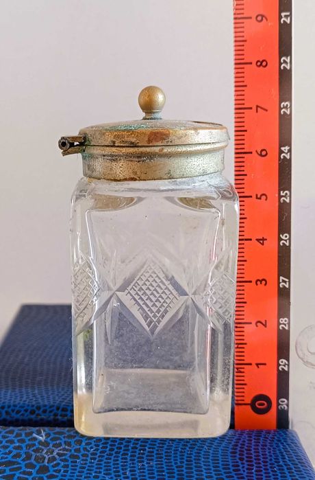 Musztardniczka kryształowe szkło posrebrzane okucie