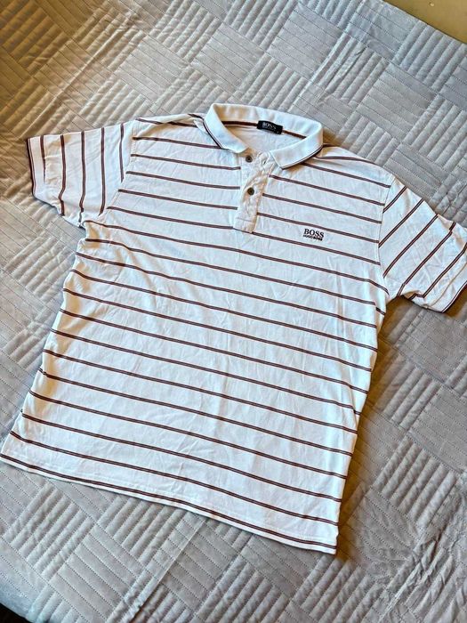 Koszulka polo Hugo Boss biała w paski rozmiar L/XL