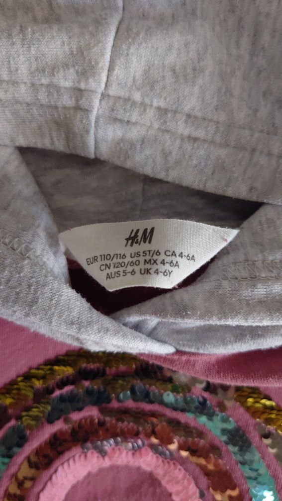 Bluza dresowa z kapturem h&m rozm. 110/116 cekiny interaktywna