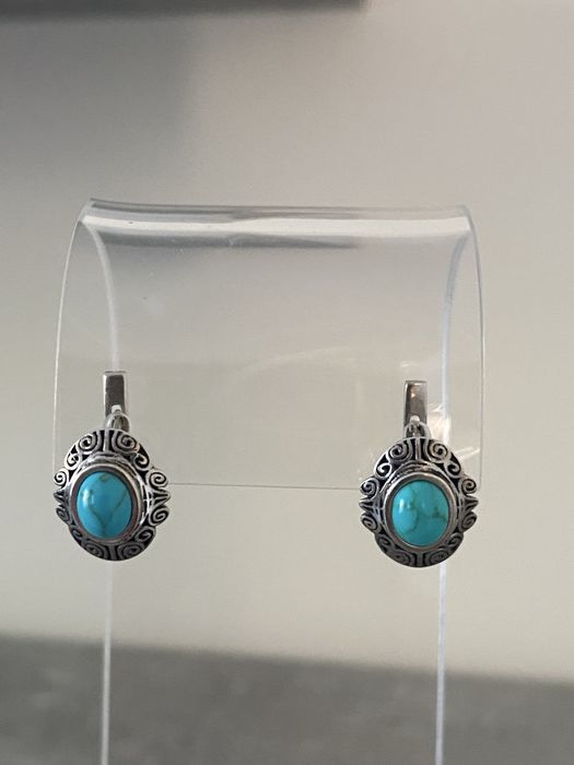 Серебряные серьги  875 пробы (Украина) с бирюзой.