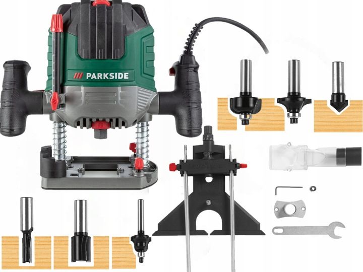 Frezarka Górnowrzecionowa Parkside 1200 W + Frezy Duży Zestaw