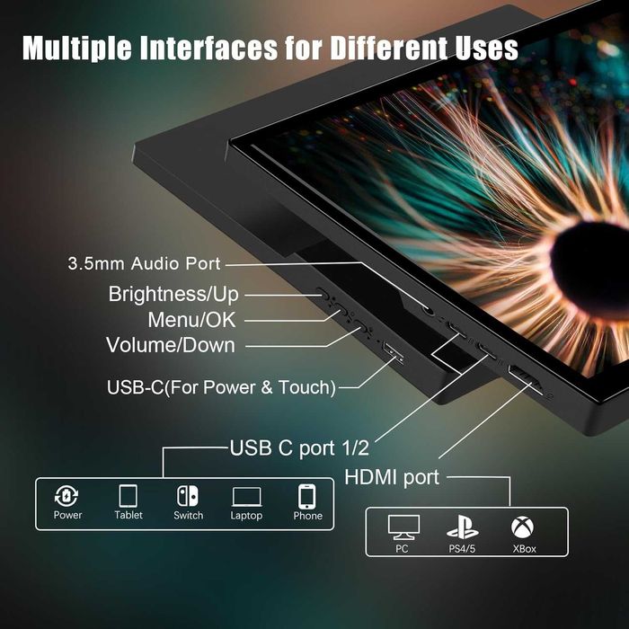 Przenośny monitor z ekranem dotykowym, 16 cali, 1920 x 1200p