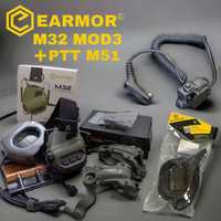 Активные наушники Earmor M32+крепление чебурашки+кнопка PTT Earmor M51