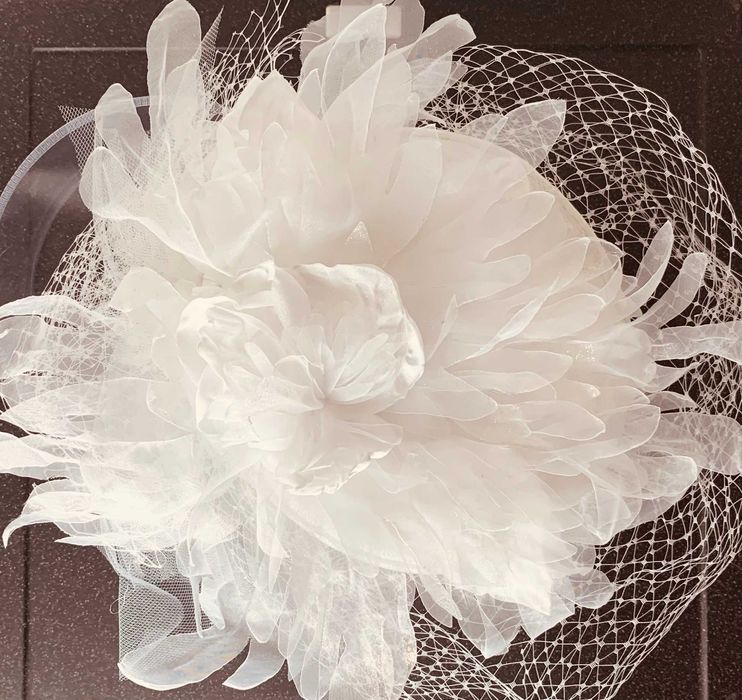 nowa Ozdoba Ślubna Toczek XXL Woalka Ponadczasowa ELEGANCJA Glamour