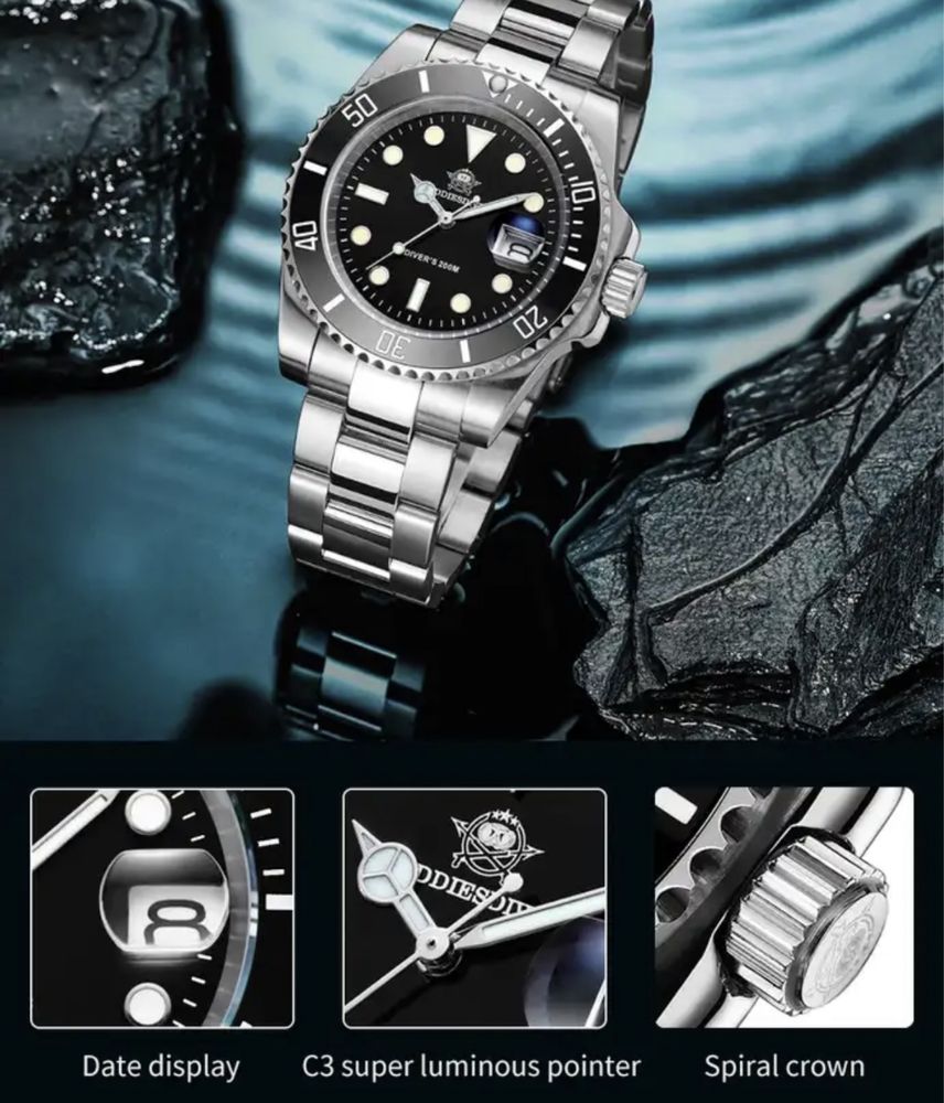 ADDIESDIVE zegarek kwarcowy wodoodporny 200m submariner 41 mm miyota