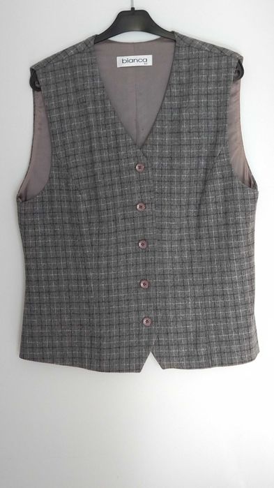 Kamizelka z tkaniny w popielato-szarą kratkę, rozmiar 40
