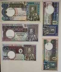 Lote completo de Angola de 1973 de Notas - 1000, 500, 100, 50 e 20