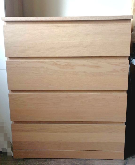 Malm komoda 4 szuflady dąb bejcowany na biało