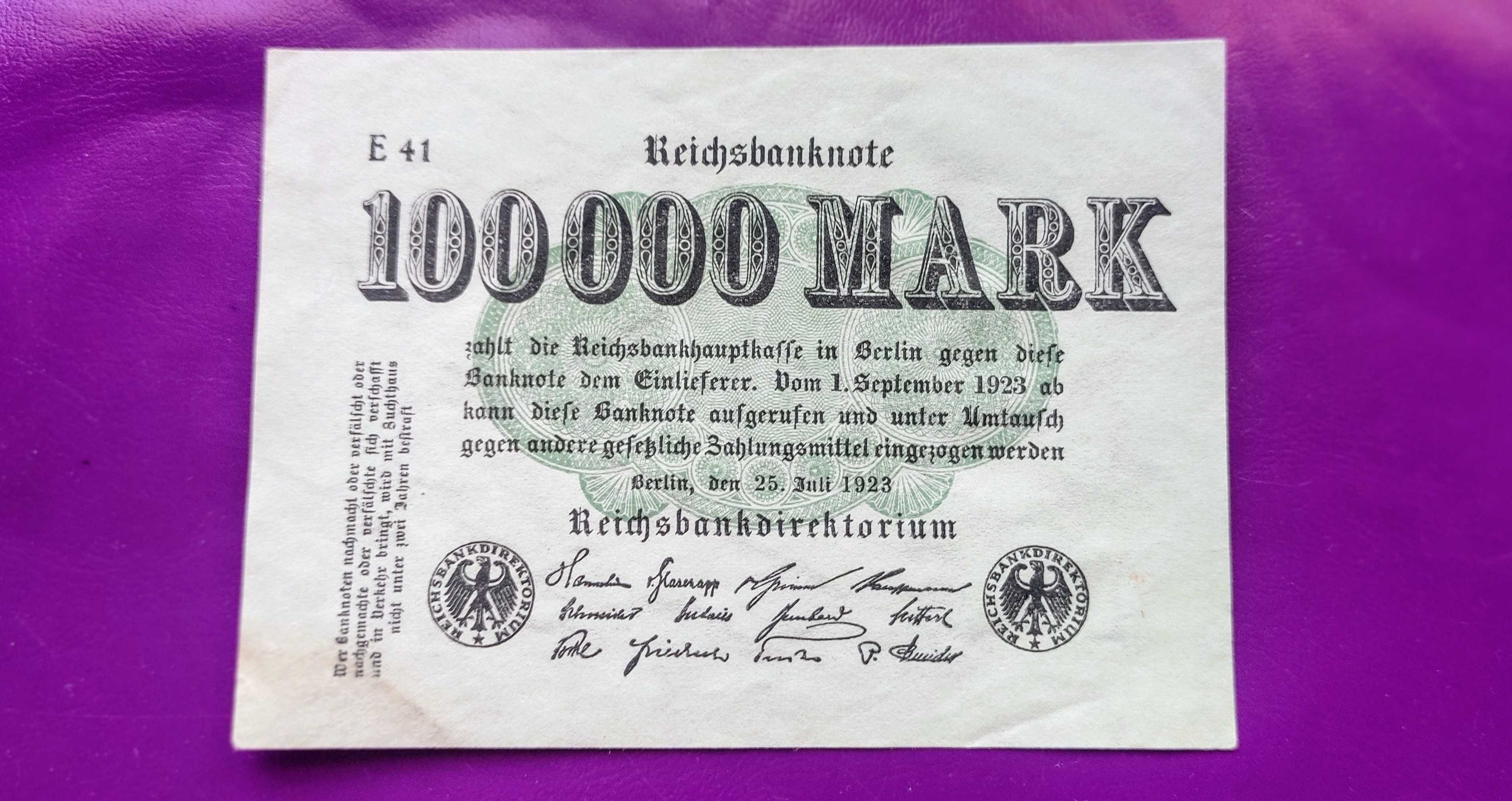 Banknot Niemcy 100.000 Mark 1923 - E41 / Ładny