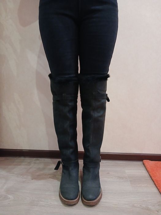 Шкіряні ботфоти з хутром