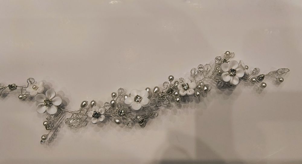 Ozdoba do włosów ślub komunia srebrna kwiaty cyrkonie
