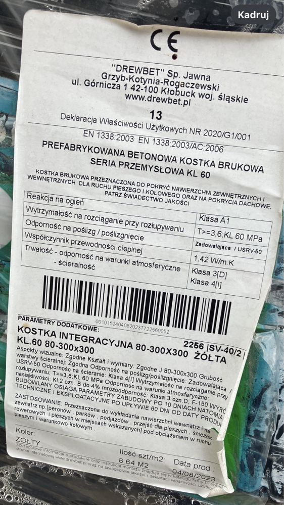 Płytka integracyjna ostrzegawcza żółta 30x30 cm - gr. 8 cm